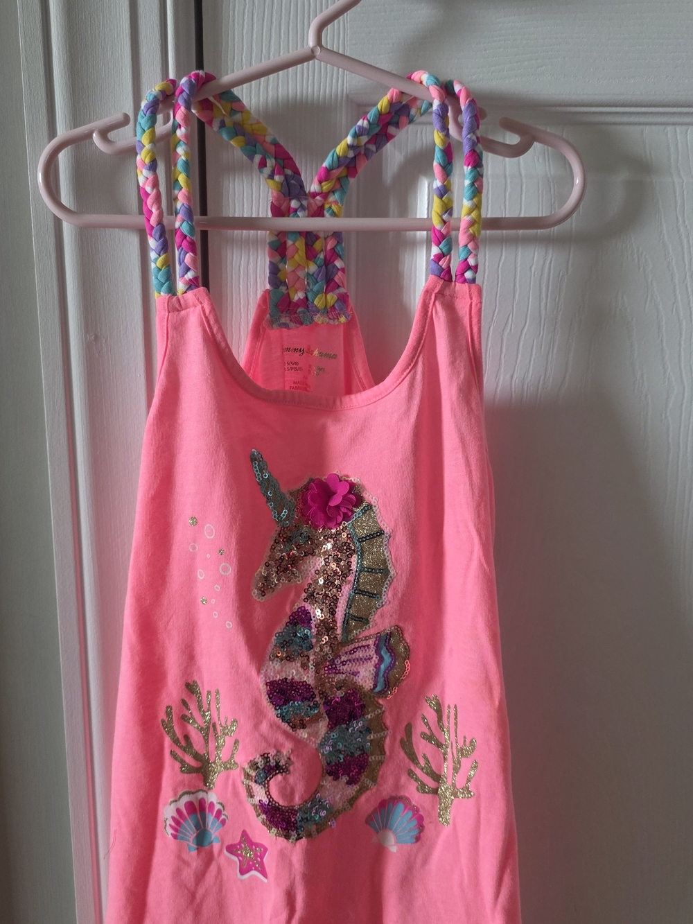 Tommy Bahama Pink Sequin Seahorse Tank with Braided Straps
